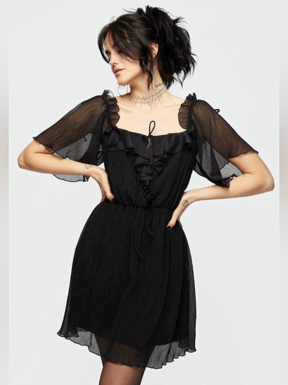 Disturbia Lucien Textured Angel Sleeve Mini Dress